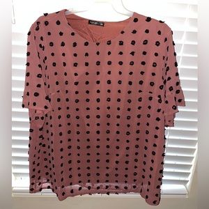 SHEIN Plus Flounce Sleeve Contrast Swiss Dot Chiffon Top